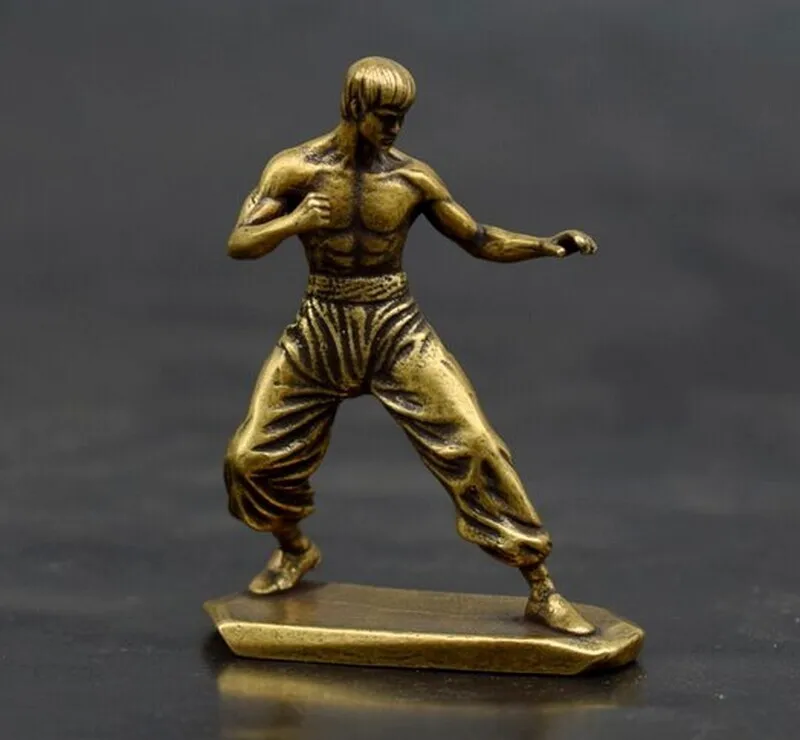 Solid Brass Bruce Lee Statue Figurine Sculpture Kung Fu Figure Decor new