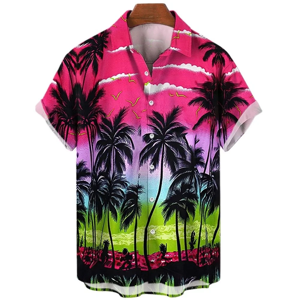 Men's short sleeved shirt, coconut tree style 3D printed pattern, Hawaii beach leisure vacation party plus size top