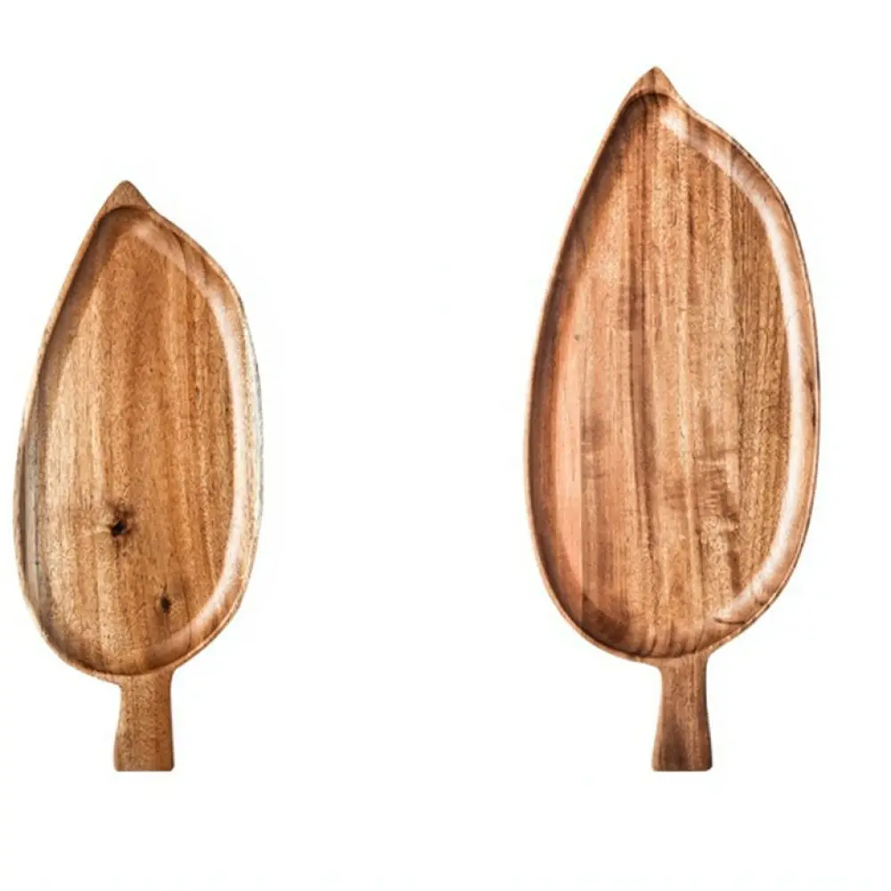 Decorative Leaf Shaped Wood Tray Natural Acacia Serving Dish For Sushi Snacks Afternoon Tea Aesthetic Tableware Tool