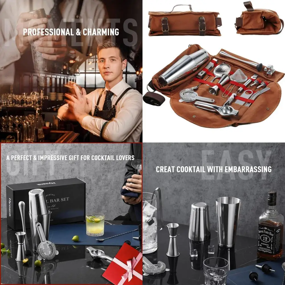 

Портативный набор для приготовления коктейлей из 24 предметов | Полный набор для бармена с сумкой для дома, работы, вечеринок, отдыха на природе