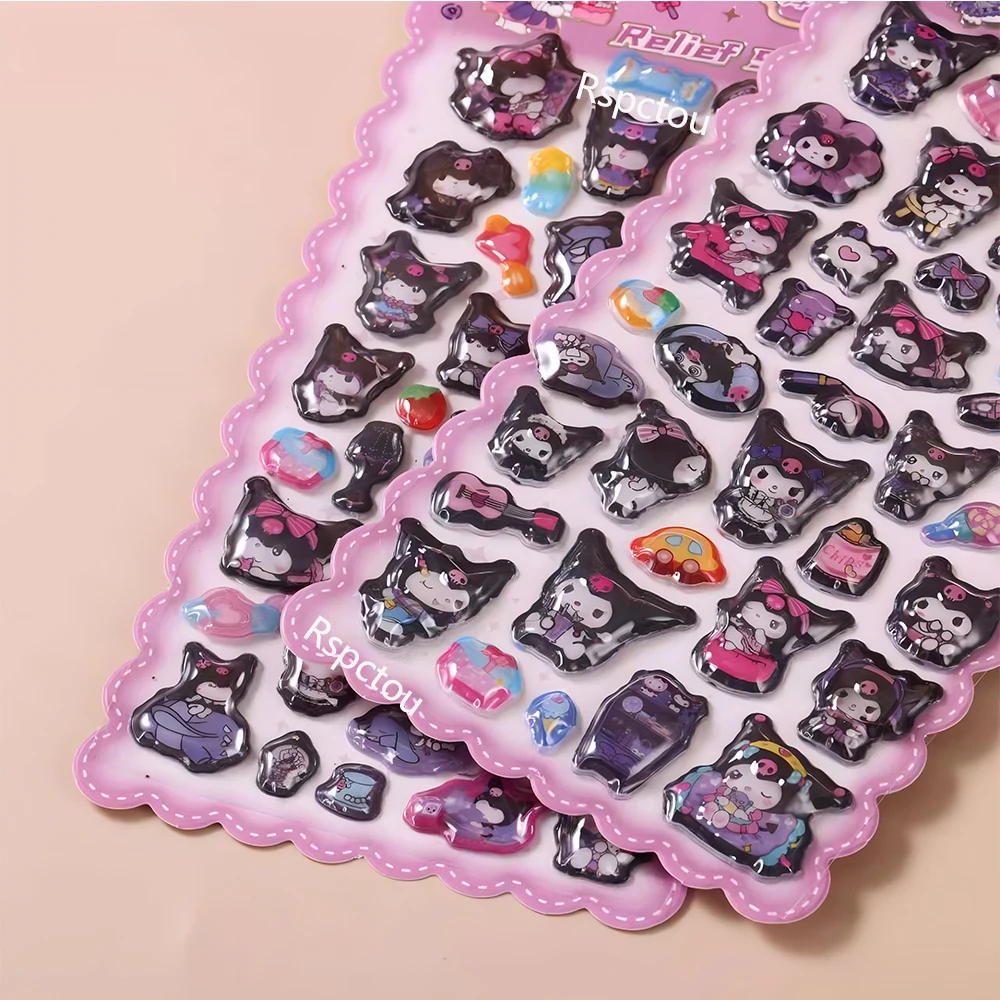 

8pcs Sanrio Series 3D Relief Stickers Cute Kuromi My Melody Cinnamoroll Cartoon Decals Toy Laptop Phone Guitar Sticker Wholesale