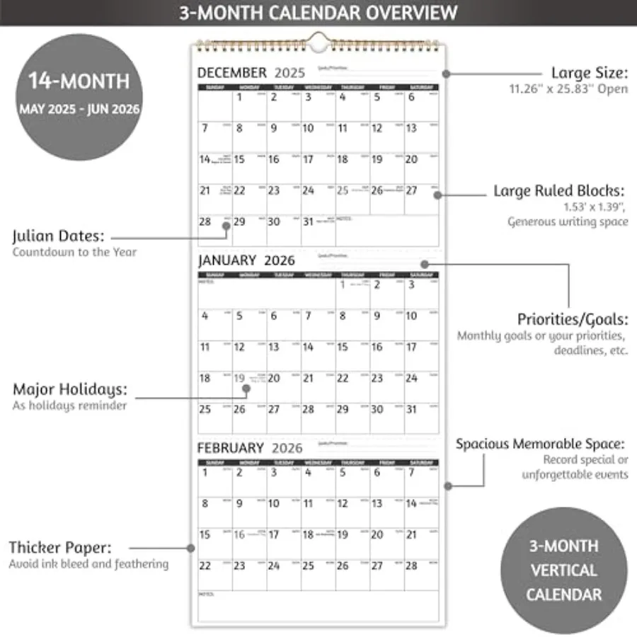 20252026 تقويم الحائط 3 أشهر التقويم 20252026 عمودي يوليو 2025 سبتمبر 2026 3 أشهر تقويم الحائط 11x26 في افتتاح 2025 التقويم #4