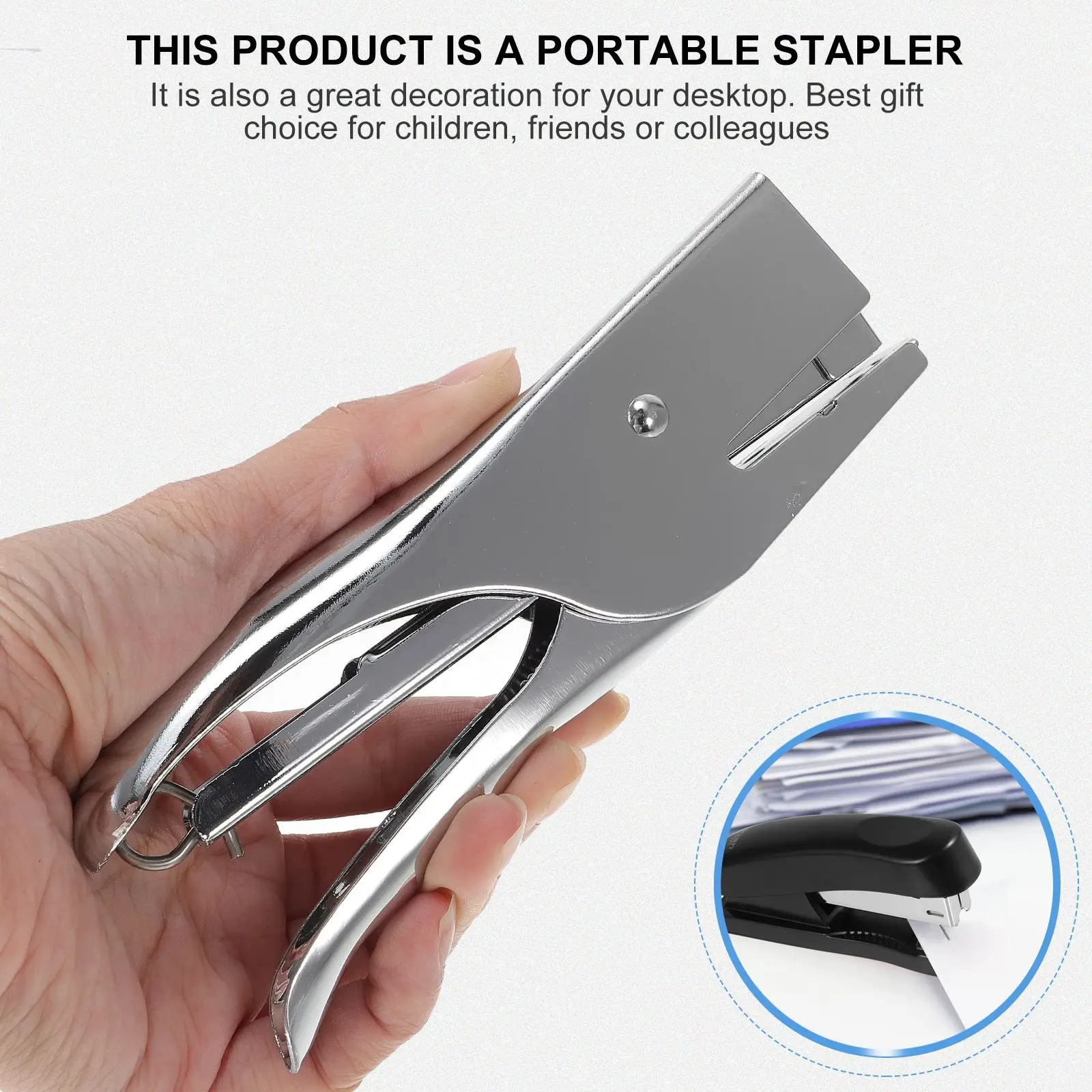 1pc 20 Sheets Plier Stapler No-Jam Hand Grip Metal Stapler Save Effort Stapler without Needle Stationery School Office Supplies