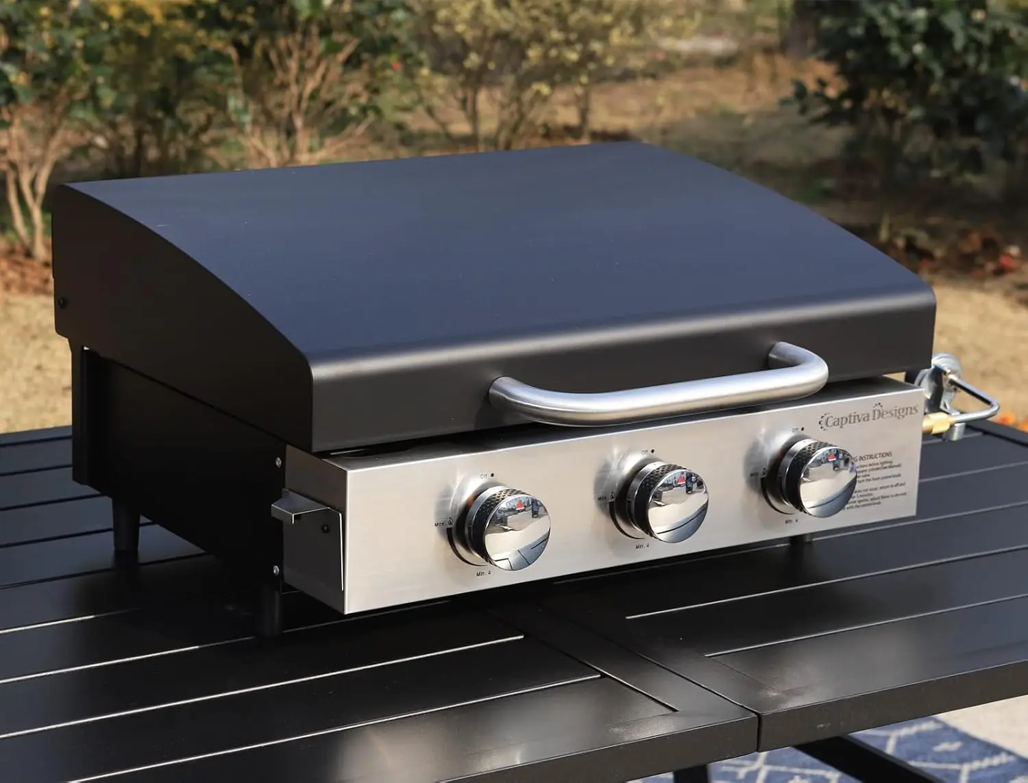 

22" Flat Top Grill with Lid & Ceramic Coated Cast Iron Griddle, 3-Burner Portable Tabletop Gas Propane Griddle