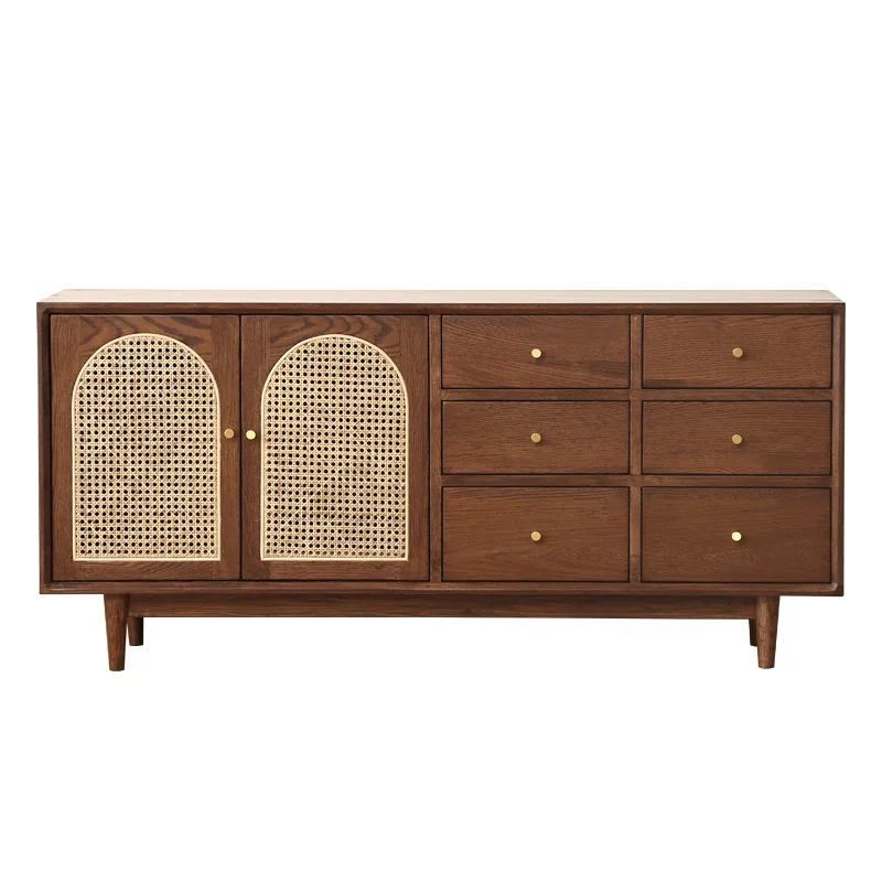 white oak dining side cabinet Nordic simple cherry wood rattan storage bucket cabinet Japanese black walnut side cabinet
