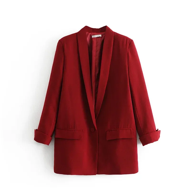 Women Blazer Fashion Girls Red Long Feminino Blazer Ladies Black Suit Long Sleeve Office Wear Spring Tops Business Suit Hot Sale