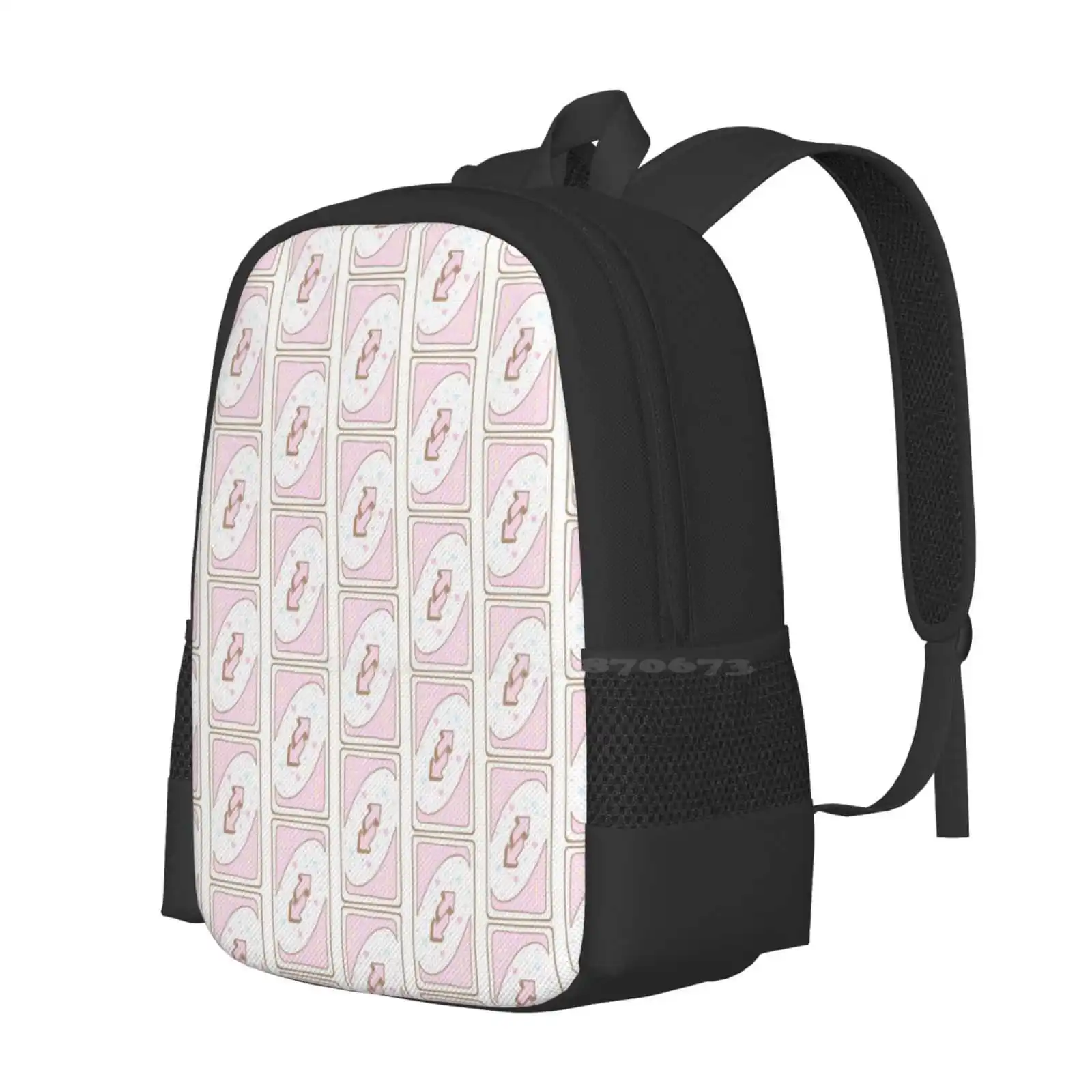 Uno Reverse Card Hot Sale Schoolbag Backpack Fashion Bags Kawaii Cute Uno Reverse Pastel Pink Pastel Blue Stars Hearts Love