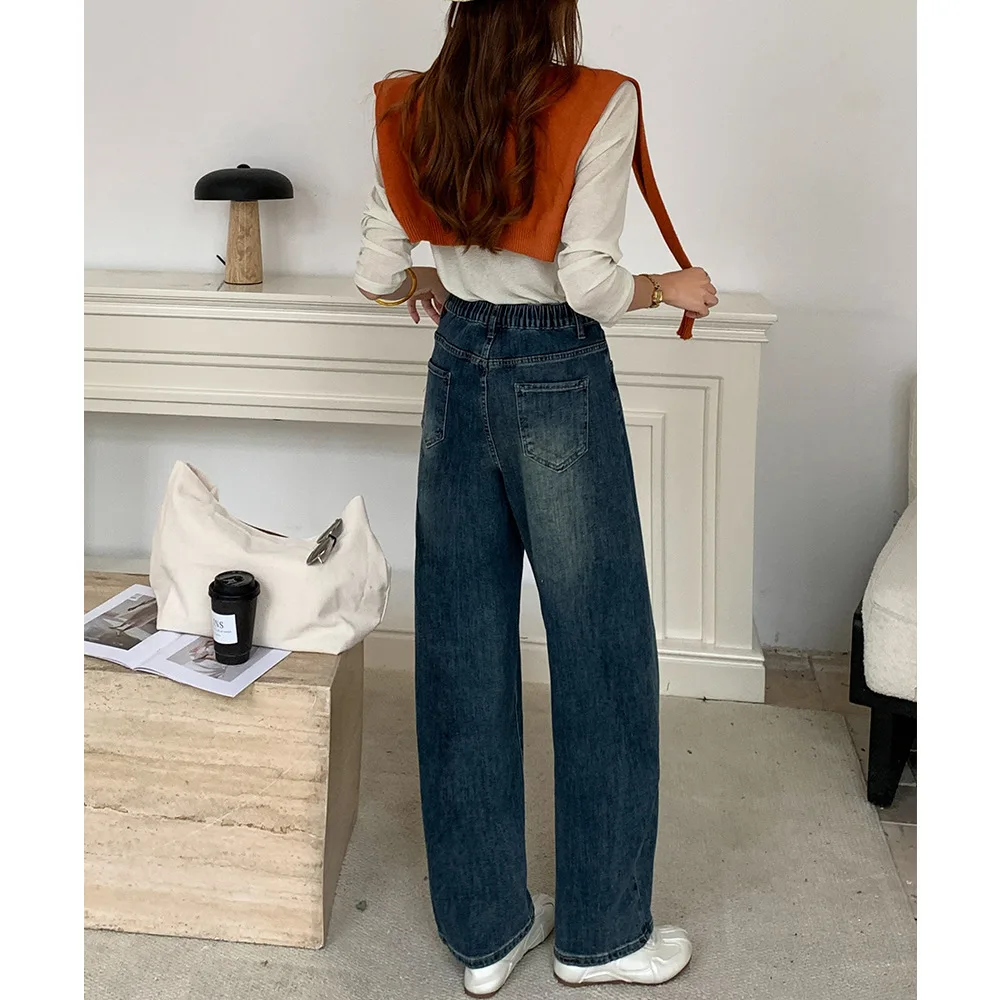2026 Spring Autumn Plus Size High Waist Denim Pants Stretch Curved Leg Slimming Long Trousers For Curvy Ladies 2602 view 4
