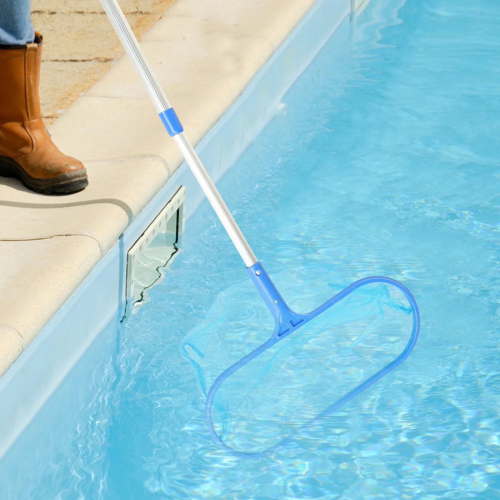 

Swimming Pool Cleaning Net 105cm Telescopic Pole Leaf Skimmer Durable Basket Easy Storage Pond Supplies Fishing Tool Blue Color