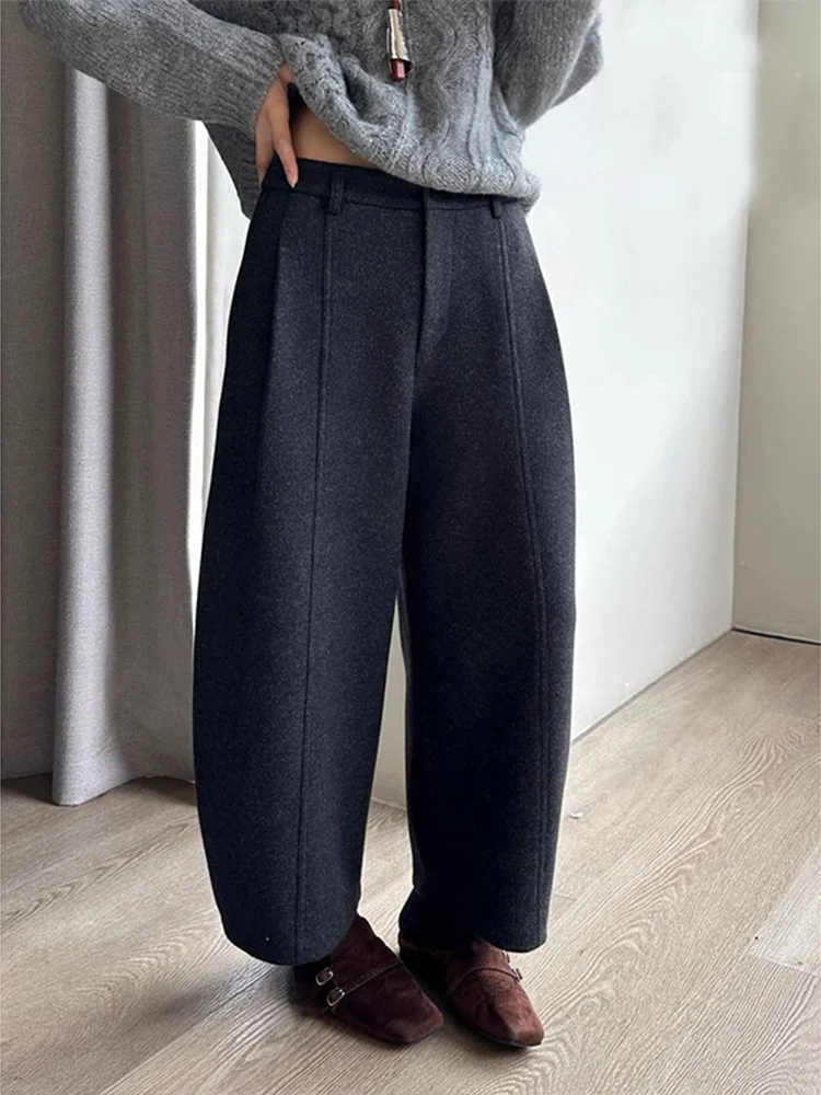 Gray Woolen Fleece Lined Thickened Scythe Pants Women's Autumn Winter New Large Size Pear Shaped Body Nine Points Draping Scy...