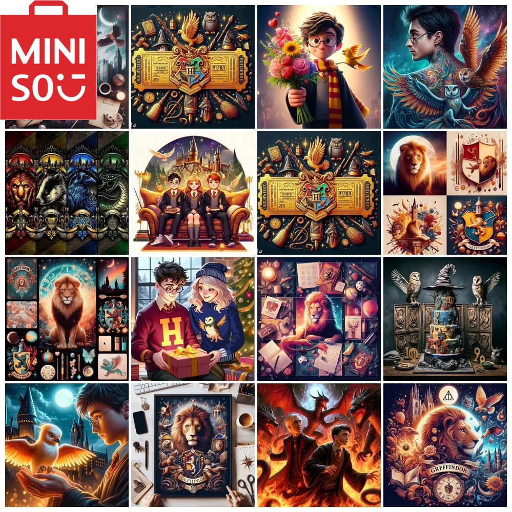 MINISO 5D DIY insignia de Animal 5D DIY Harry Potter Kit de pintura de diamante escuela de magia bordado de cruz mosaico hecho a mano arte regalo