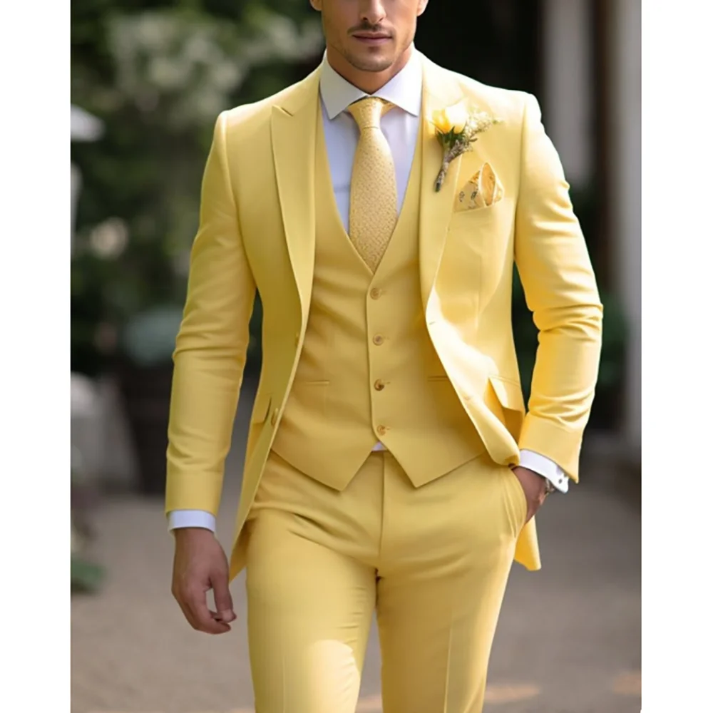 

Summer Men Formal Business Suits 3 Piecs Blazer Pants Vest Casual Daily Commute Dinner Party Suit Set