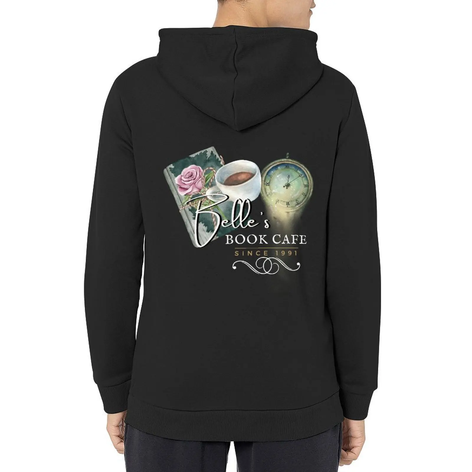 

Belle's Book Cafe Since 1991 - Black Hoodie mens clothing men's clothing hooded shirt korean style clothes man hoodie