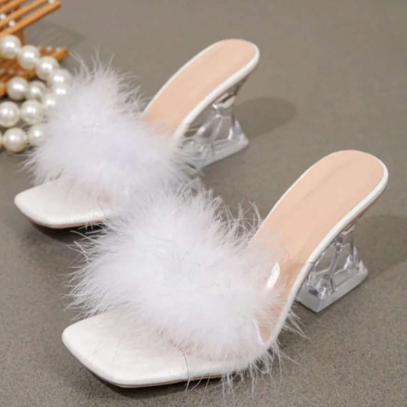 Summer Crystal Shaped Slippers with Women’s Fashion Square Head Open Toe Slip-on Anti-slip Wear-resistant…