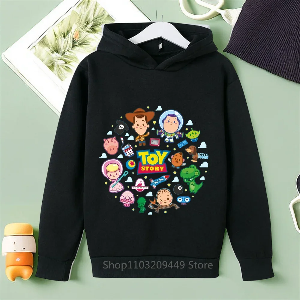 New Fall 2024 Disney Toy Story Buzz Lightyear Hoodies Casual Hip Hop Streetwear Long Sleeves Sweatshirts Boys Girls Tops Coats