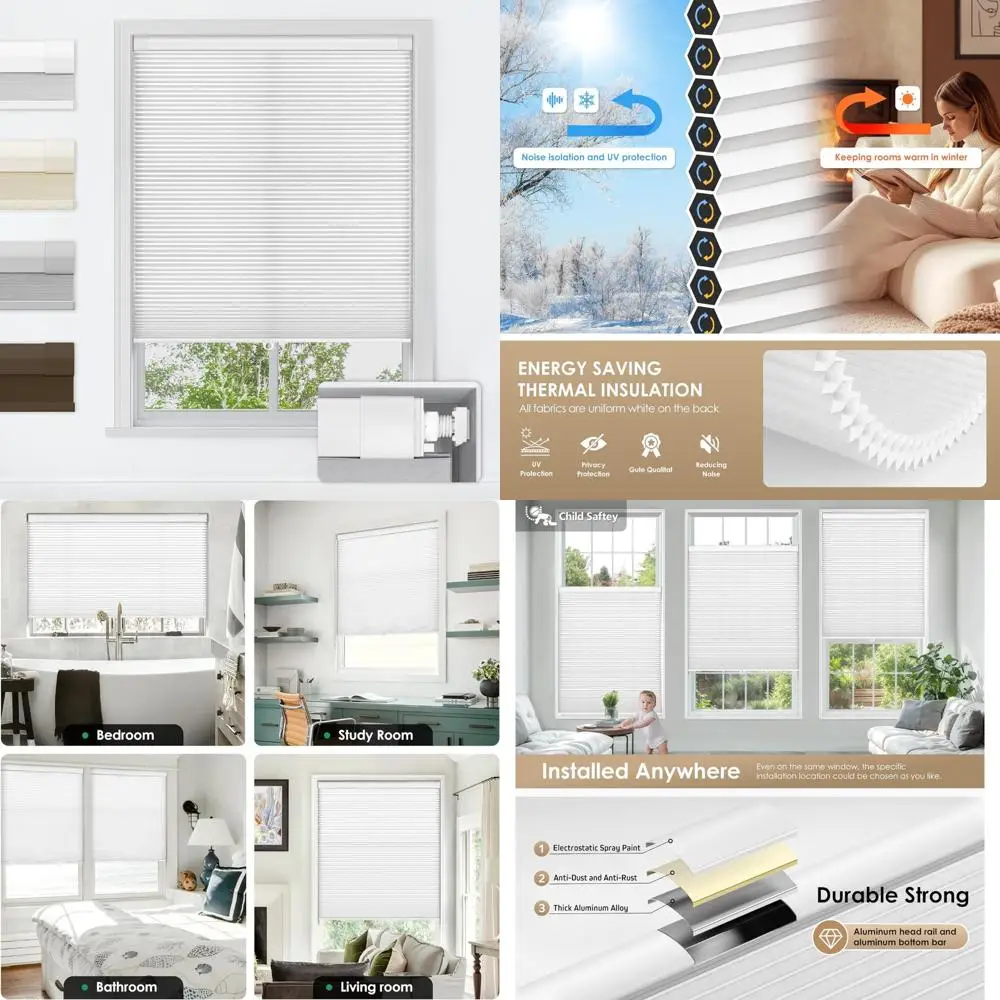 ظلال خلوية لاسلكية للمنزل - ستائر على شكل قرص العسل لتصفية الضوء مع عزل حراري وتركيب سهل بدون أدوات #1