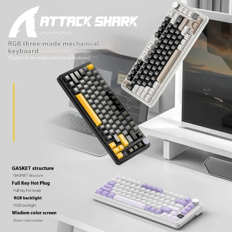 

Attack Shark X85PRO три режима RGB Bluetooth беспроводной светодиодный дисплей индивидуальные периферийные устройства механической клавиатуры с возможностью горячей замены