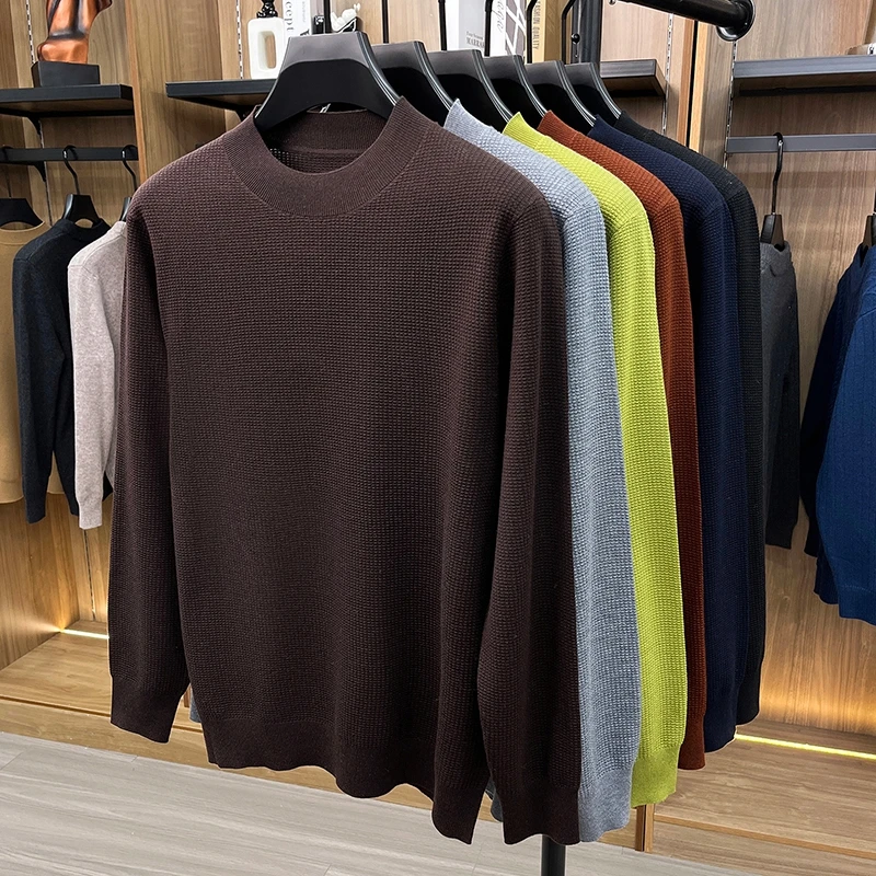 New Arrival Silk Wool Clothes Men Spring Autumn Classic O-Neck Jumper Long Sleeve Sweater Pullover Mulberry Silk + Wool Tops
