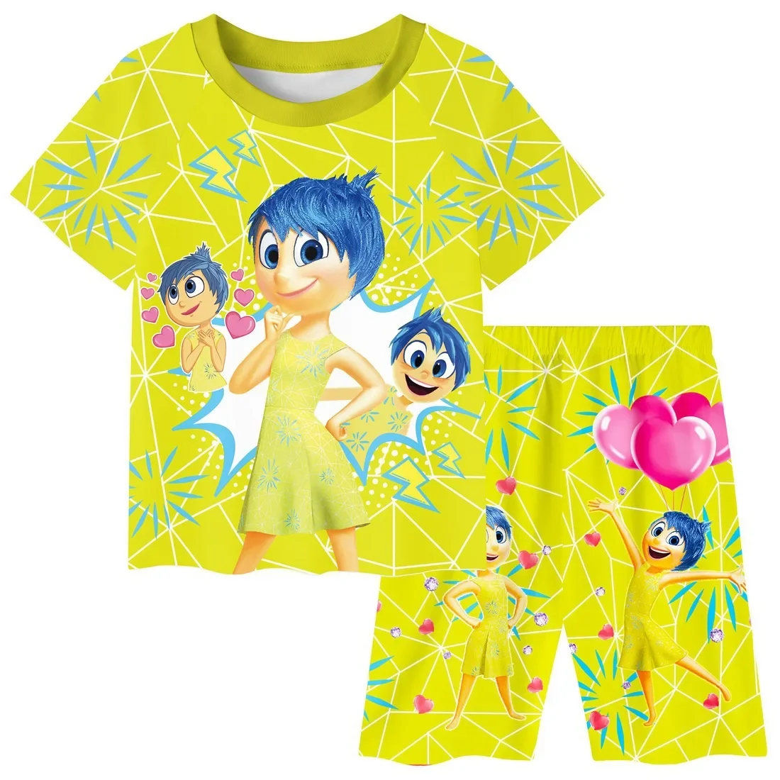 Inside Out 2 T-shirt Pants Suit for Kids Cartoon Movie Emotion Tee Shorts 2pcs Set Summer Sportswear Boys Girls Loungewear Gift