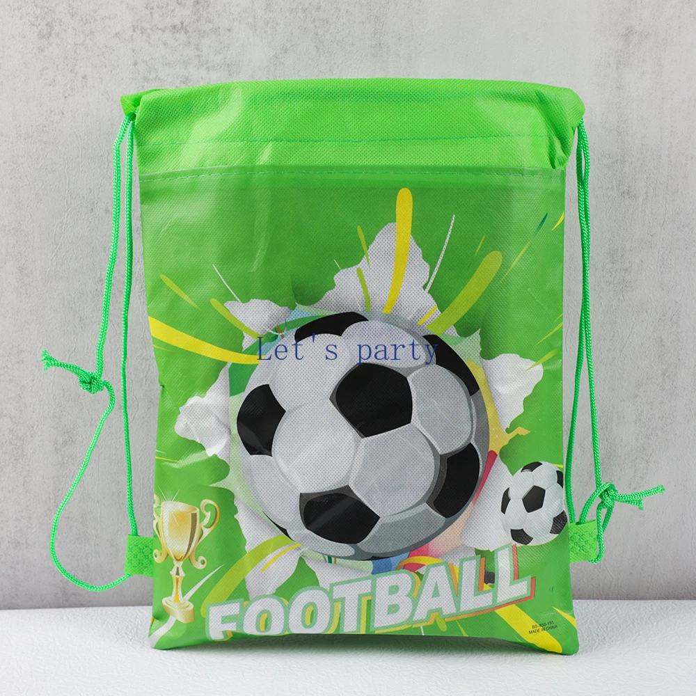 12Pcs Football Theme Non-woven Drawstring Backpacks Shopping Bag Boy Soccer Birthday Party Favors Gift Goodie Bag School Rewards