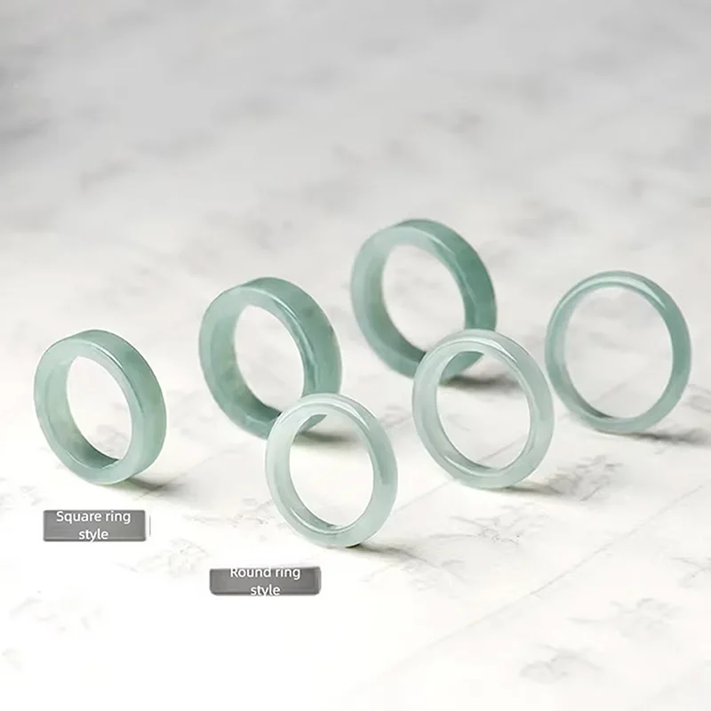 Natural Type A Jadeite Light Blue Water Ring Minimalist Plain Band Couple Rings Round/Square Options Unisex - view 3