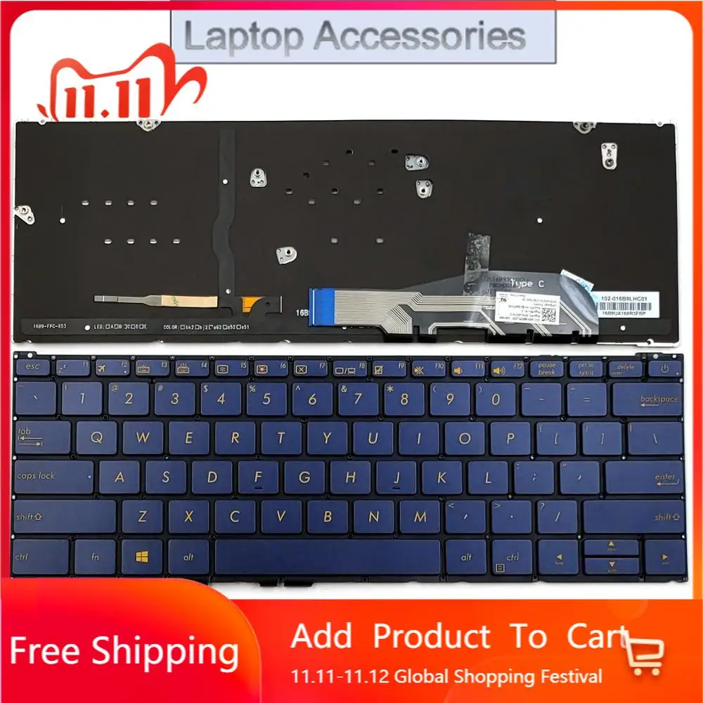 F новая клавиатура для ноутбука Asus ZenBook UX390U UX390UA UX390UA-DH51 UX390UA-XH74 UX390UAK, американская королевская синяя с подсветкой