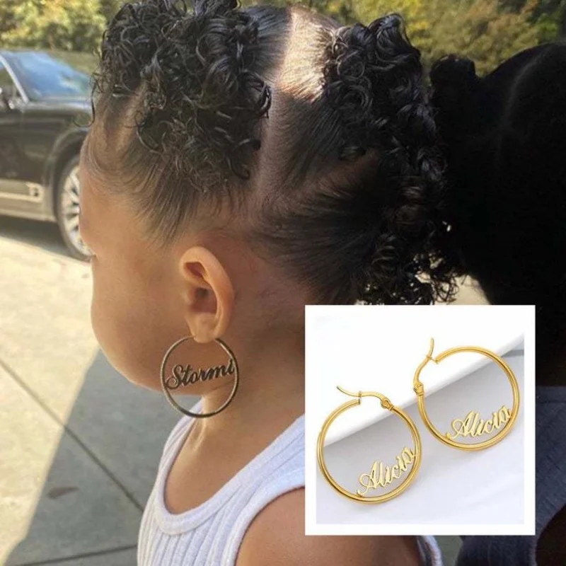 

Lateefah Name Custom Children's Stainless Steel 30mm Letter Hoop Earrings Customized Accessories