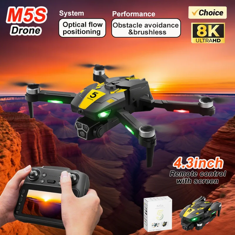 2025 nuevo Dron profesional M5s 8k HD con pantalla Cámara Dual RC Drone inteligente evitación de obstáculos juguetes para niños adultos regalo