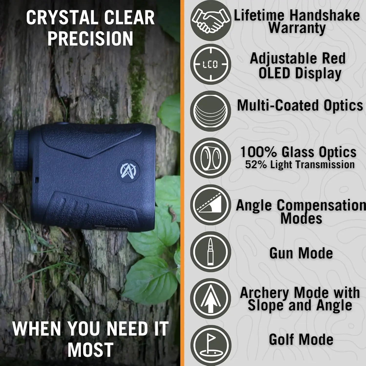 Laser rangefinder for hunting, shooting and golfing with Red OLED/HD LCD Display Fast  and Accurate +/-1