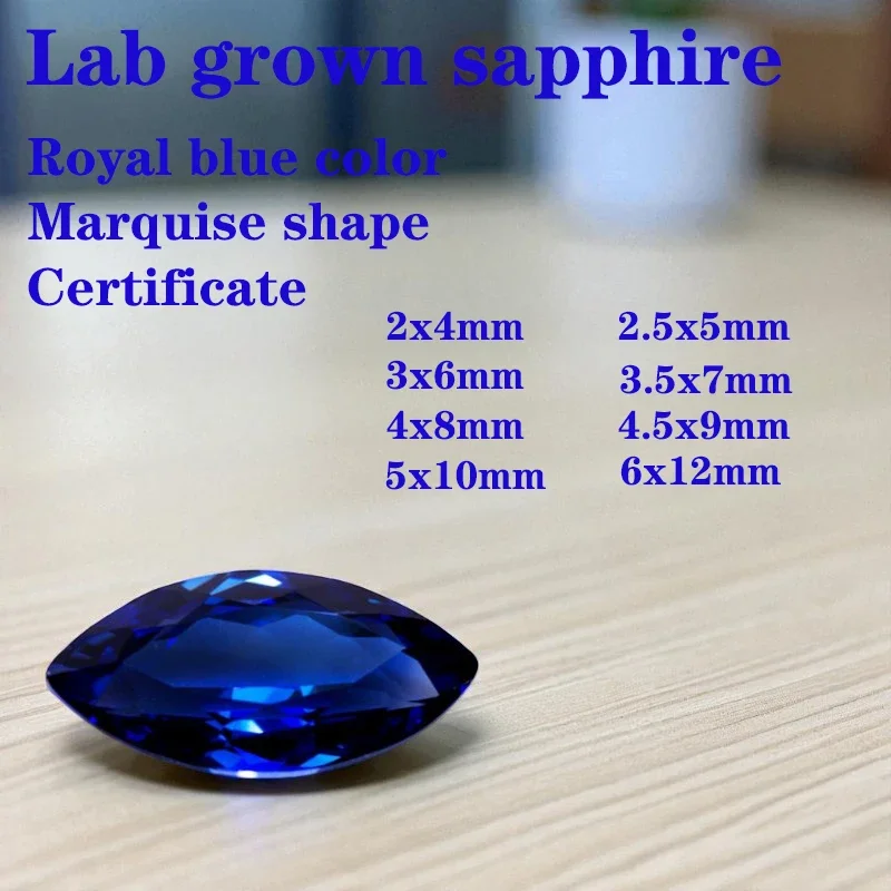 

Sapphire VVS1 Marquise Shape Lab Grown Gemstone Royal Blue Color DIY for Jewelry Making Natural Colour Certificate Wholesale