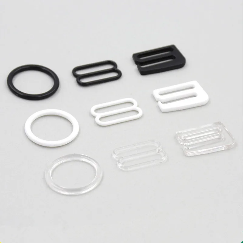 10 sets/lot white black type transparent bra rings and sliders strap adjusters buckles clips underwear adjustment DIY accessori