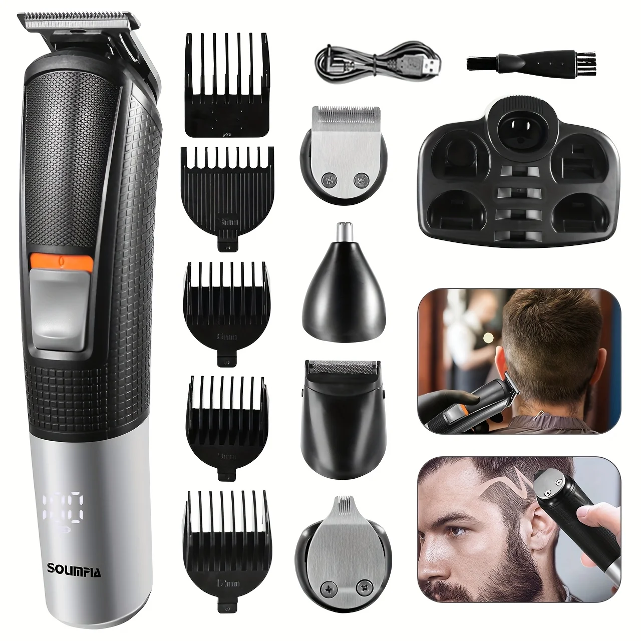 5 in 1 Electric Hair Clipper for Men Cordless Rechargeable Hair Trimmer Nose Beard Trimmer Detail Carving Grooming Kit Home Use