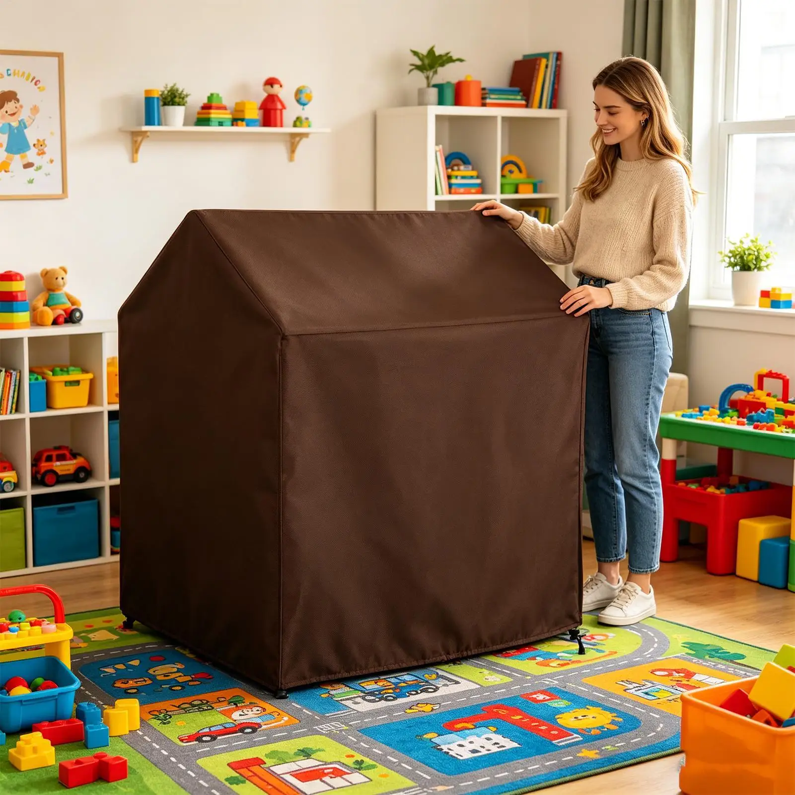 

Playhouse Cover 210d Oxford Fabric with Drawstring Closure Outdoor Playhouse Cover for Patio Sports Parties Picnics Community