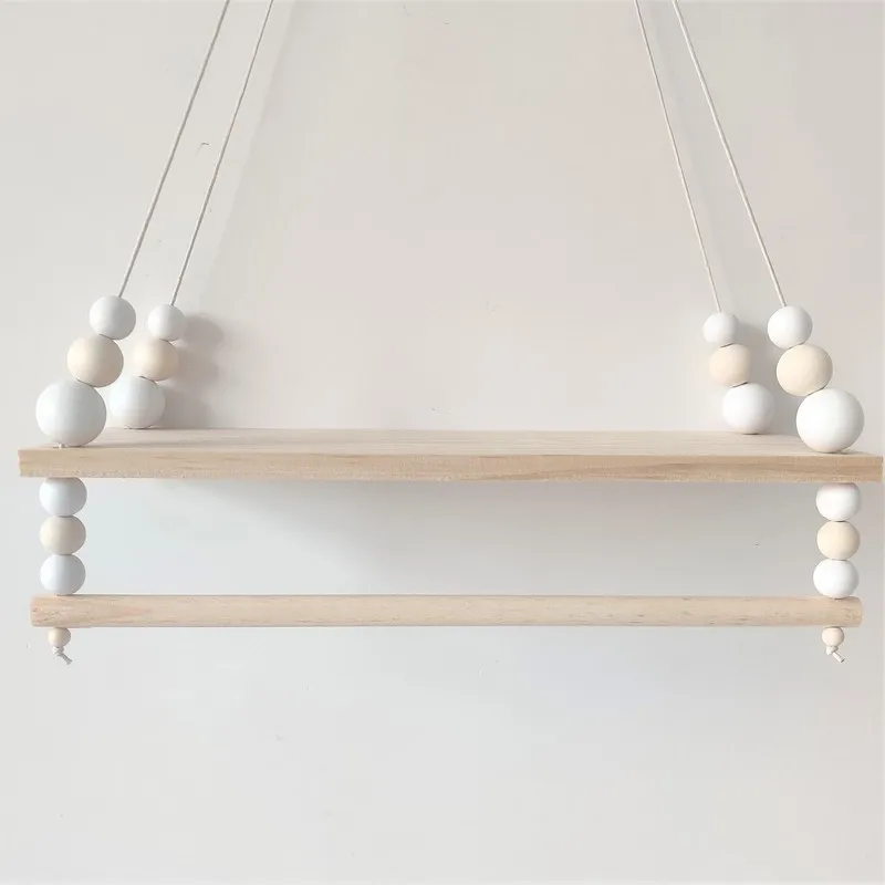 Nordic Style Handmade Kindergarten Decorative Wall Shelf Girl Clothes Storage Rack Children\'s Room Hanging Beads