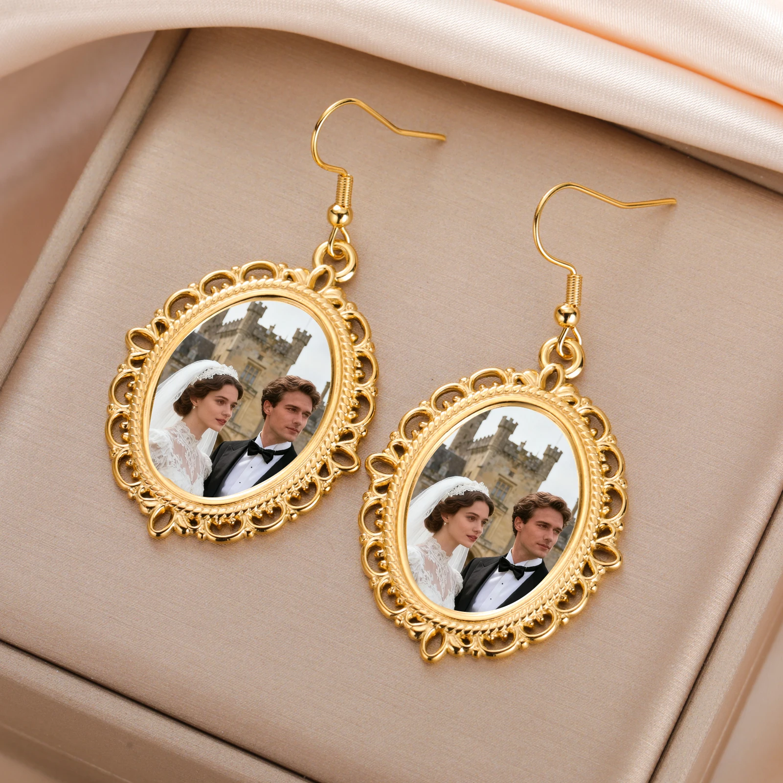 

Lemegeton Custom Photo Earrings Color Print Picture Oval Pendant Personalized Stainless Steel Jewelry Couple Vintage Trend Gifts