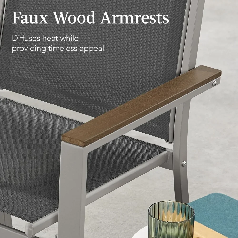 مجموعة محادثة فناء منسوجات خارجية مكونة من 4 قطع، أثاث الفناء الخلفي مع مقعدين، طاولة قهوة، إطار فولاذي - رمادي داكن/فحمي #5