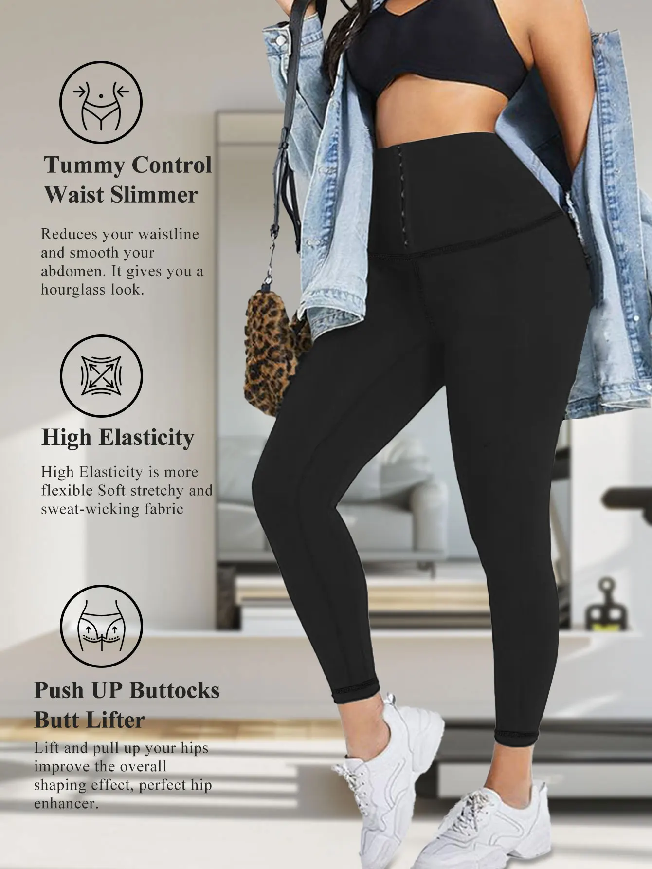 Damen High-Waist Shaping Leggings mit Bauchkontrolle und Po-Lifting-Effekt, Dehnbare Yoga-Hose für Training und Sport, Schlankheitsfördernde Bauchweg-Hose in Übergrößen – Detail 3