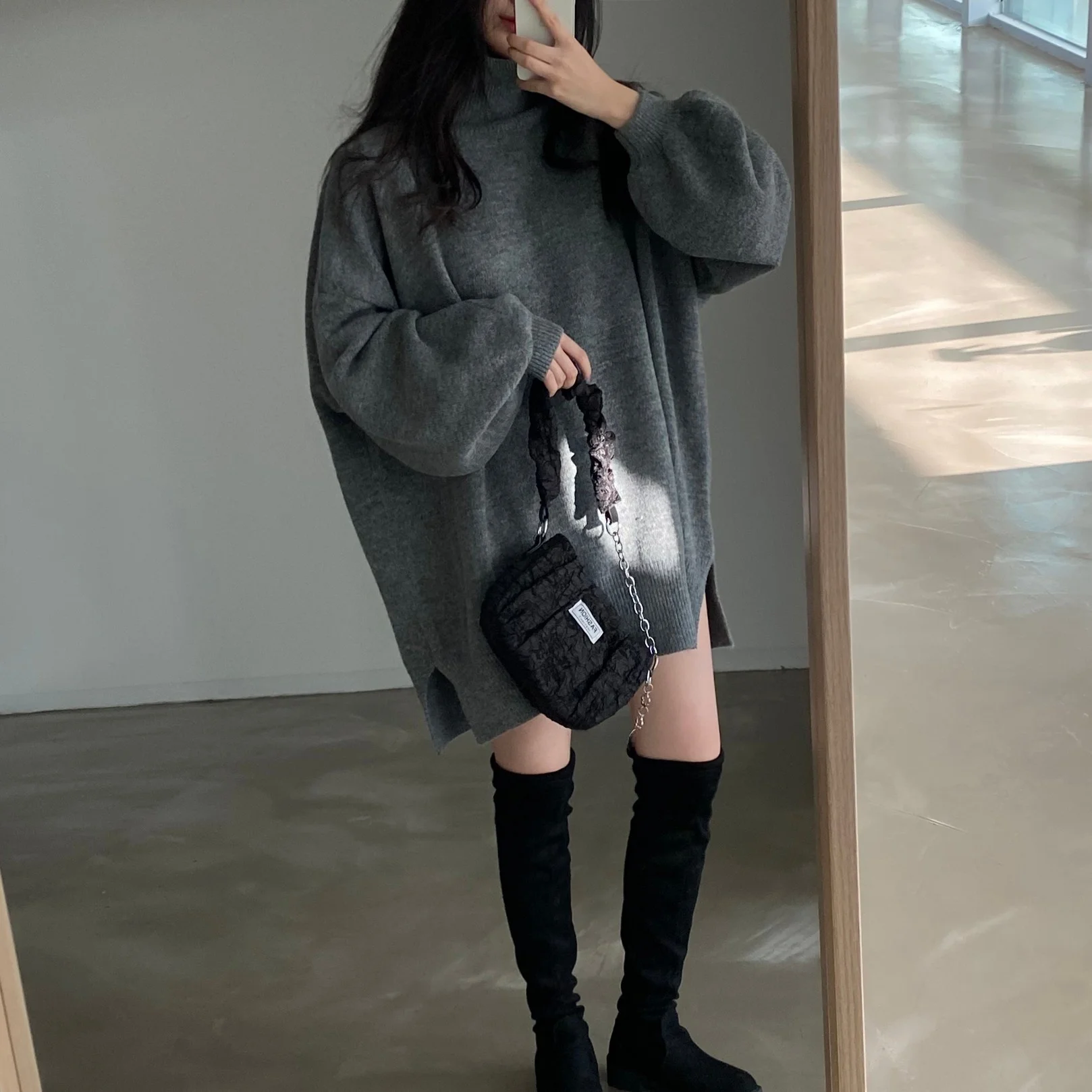 Chic Lazy Sle High Collar Warm Knitted Sweater Women's Mid-Length Pullover Top Winter 2025 Faion Polyester Fiber 00%