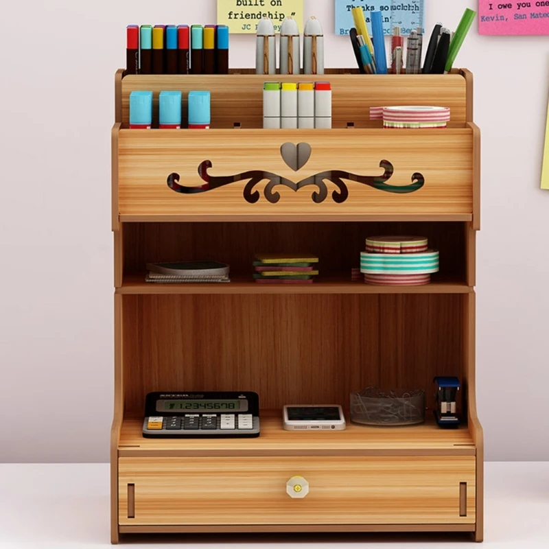 Деревянный держатель для ручек с ящиком, многофункциональный настольный стационарный пенал для домашнего офиса, товары для