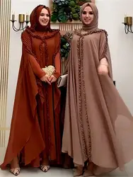 Ramadan Szyfonowy Muzułmański 2-częściowy zestaw Khimar Abaya Islam Hidżab Sukienka Afrykańskie Sukienki Dla Kobiet Kebaya Robe Femme Musulmane Kaftan