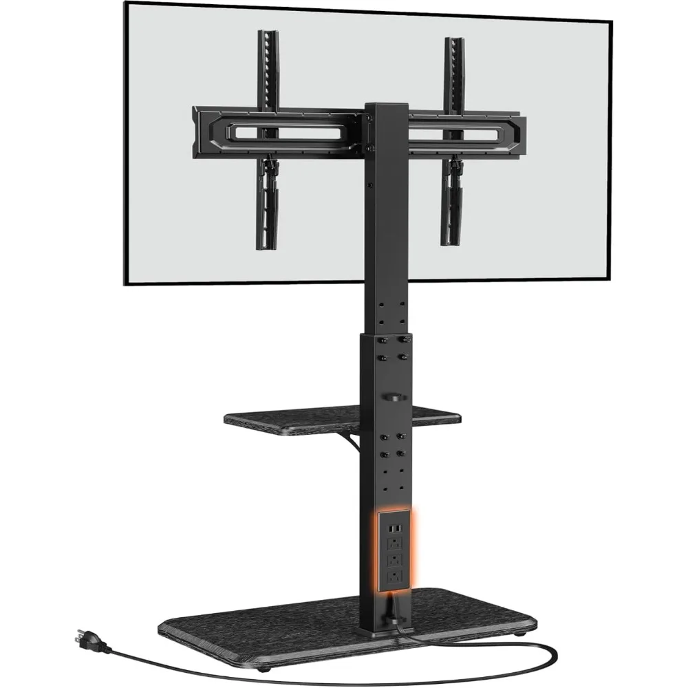 

Adjustable Height Floor TV Stand for 32 to 75 inch TVs Wood Base with Power Outlet Universal Standing TV Mount Max VESA