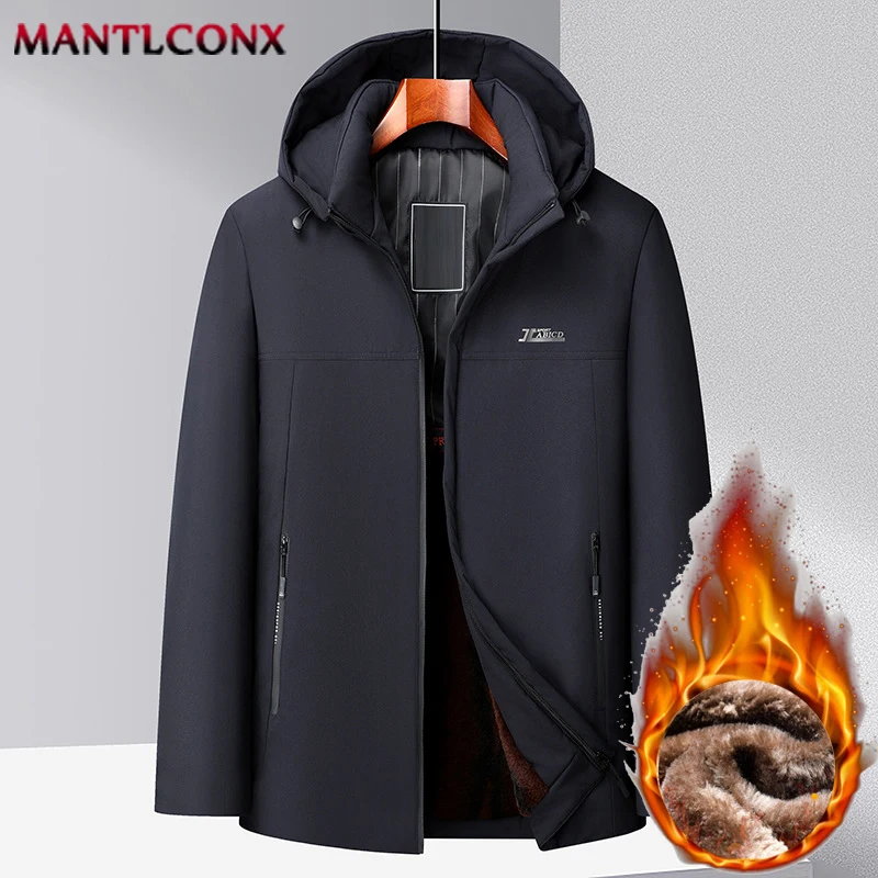 Luxury Fleece Inner Men\'s Winter Jacket Hooded Winter Jacket for Men Thermal Warm Men\'s Winter Coats Hooded Parka Hiking Camping