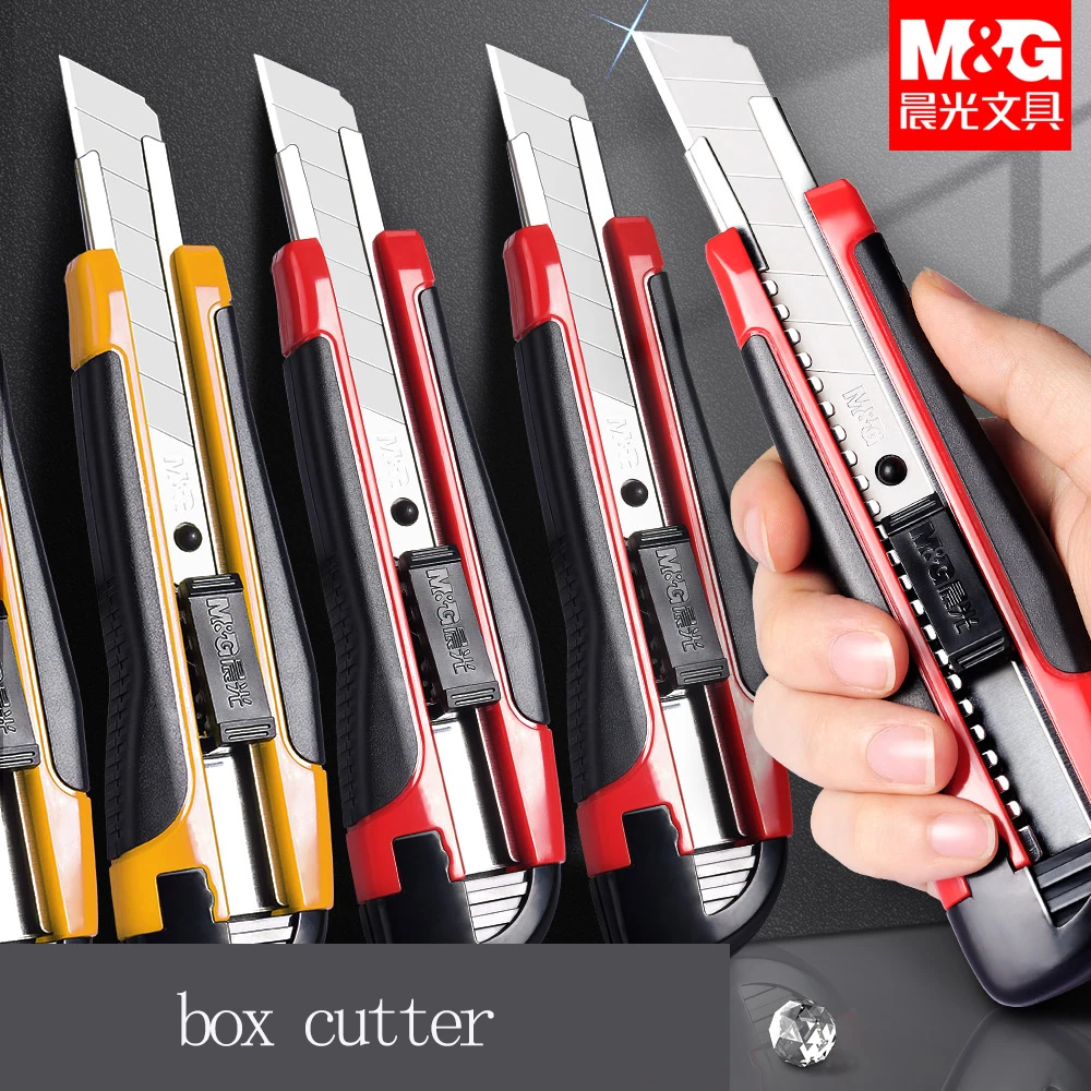 M&G utility knife, 18 mm wide, with plastic handle, replaceable blade, detachable tail, cutting blade, manual lock fun