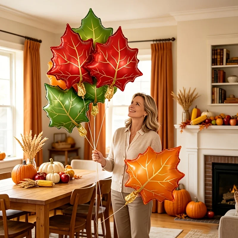 7Pcs Autumn Maple Leaf Foil Balloons Red Orange Green Fall Leaf Balloon Thanksgiving Harvest Festival Home Party Decor Supplies