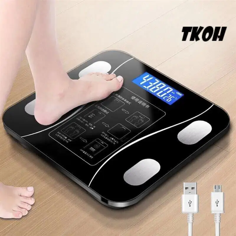 

TKOH-беспроводные светодиодные цифровые весы для ванной комнаты, тестовые весы для управления телом и похудения