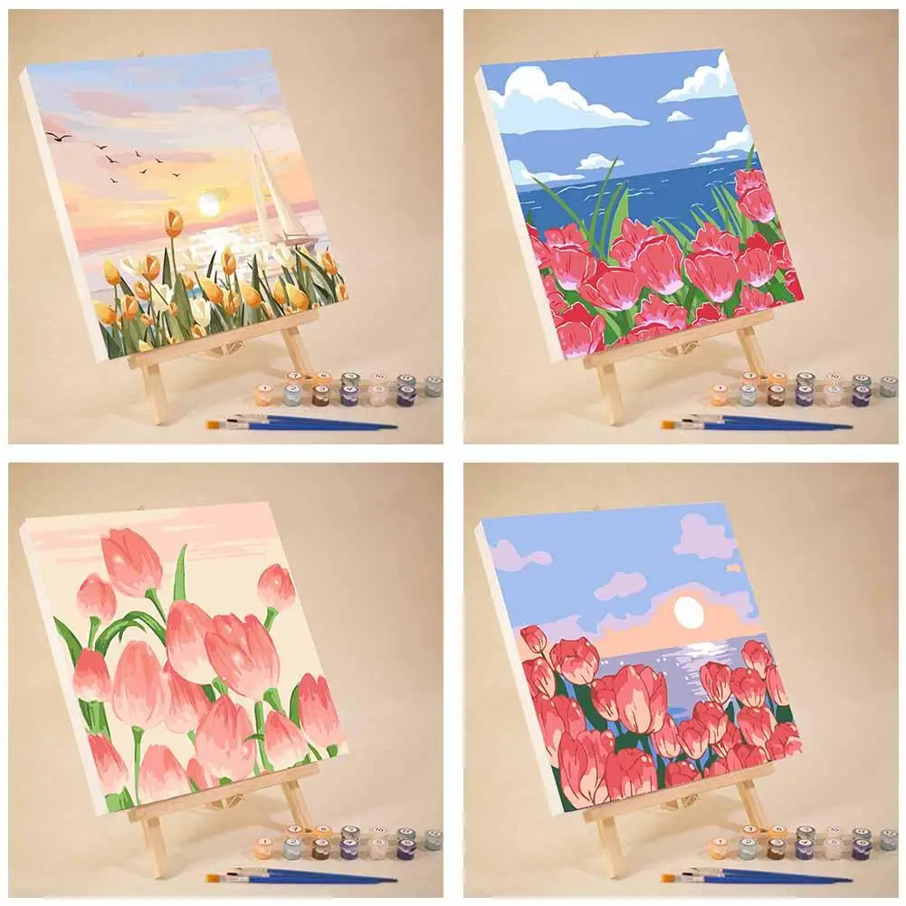 Paint By Numbers Adults Kits Acrylic Paint Oil Painting Hand Painted Tulip Flower Gift Diy Picture By Number For Home Decor Q0i1