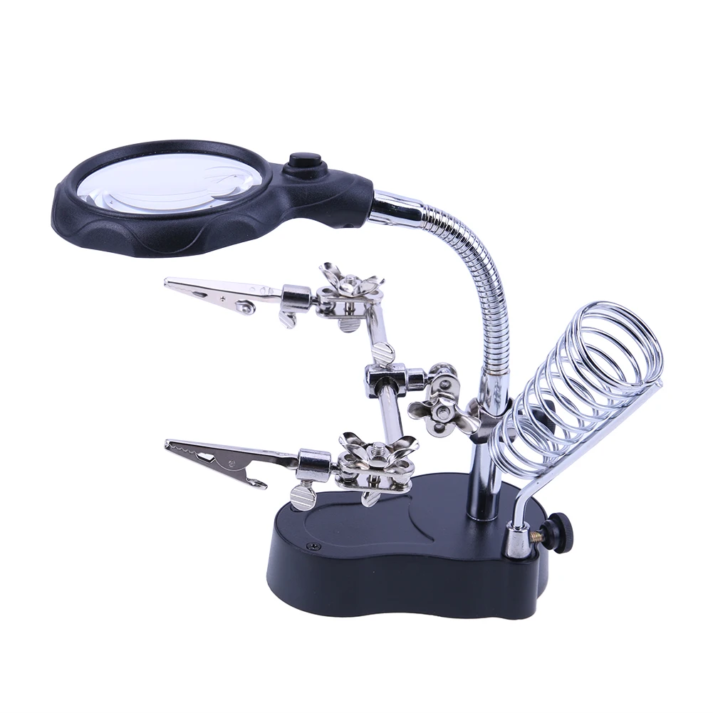 Soldering Iron Station With LED Light Welding Magnifying Glass Clamp Third Hand Helping Desktop Magnifier Soldering Repair Tool