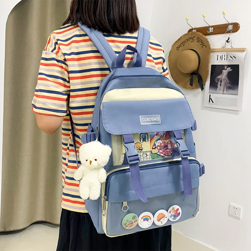 4 unids/set bolso escolar lona para adolescentes, niñas, estudiantes, mujeres, mochilas viaje, bolsas libros portátiles