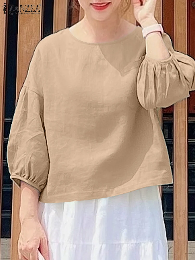 ZANZEA Women Summer O Neck 3/4 Sleeve Blouse Casual Solid Tops Elegant Work Shirt Female Loose Tunic Fashion Party Blusas 2024