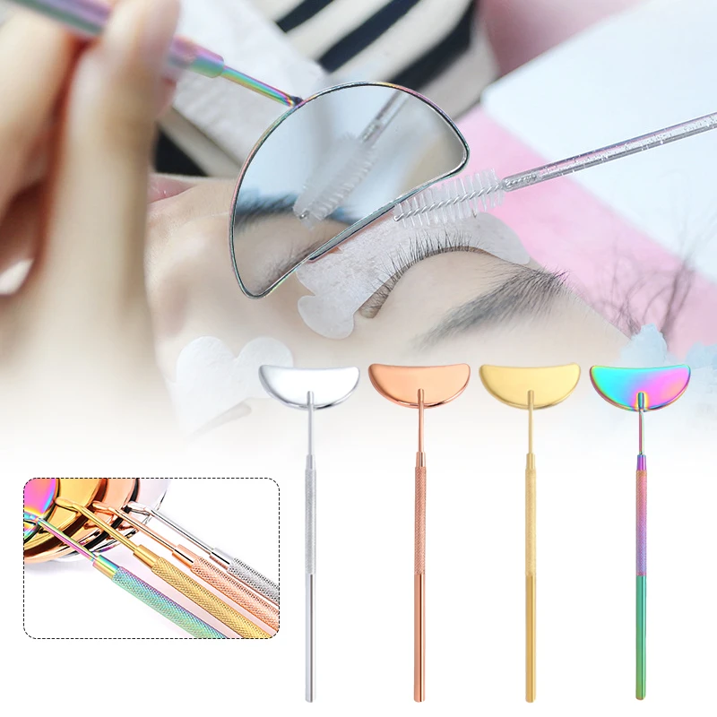 1pc Eyelash Extension Mirror Moon Shaped Detachable Stainless Steel Lash Lifting Makeup Mirror Women Beauty Tool Accessories